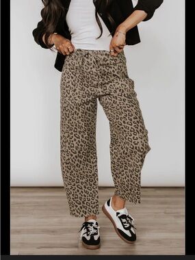 Leopard Print Wide-Leg Pants - Khaki